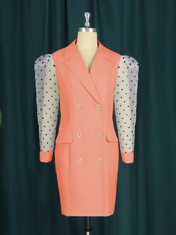 AOMEI Dots Tulle Sleeve Elegant Blazer Dress Mini