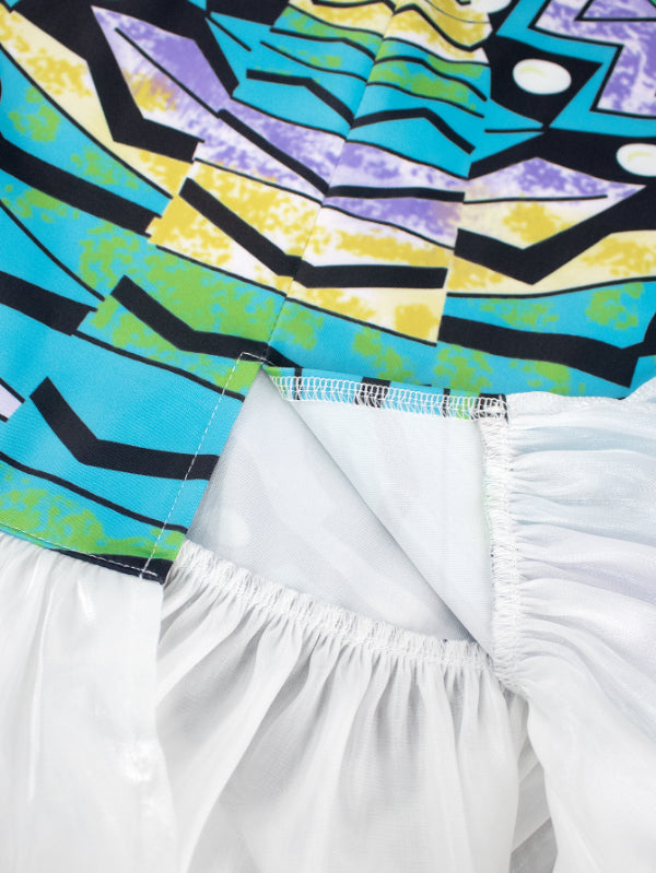 AOMEI Women 2 Pieces Set White Blouse Printed Skirt
