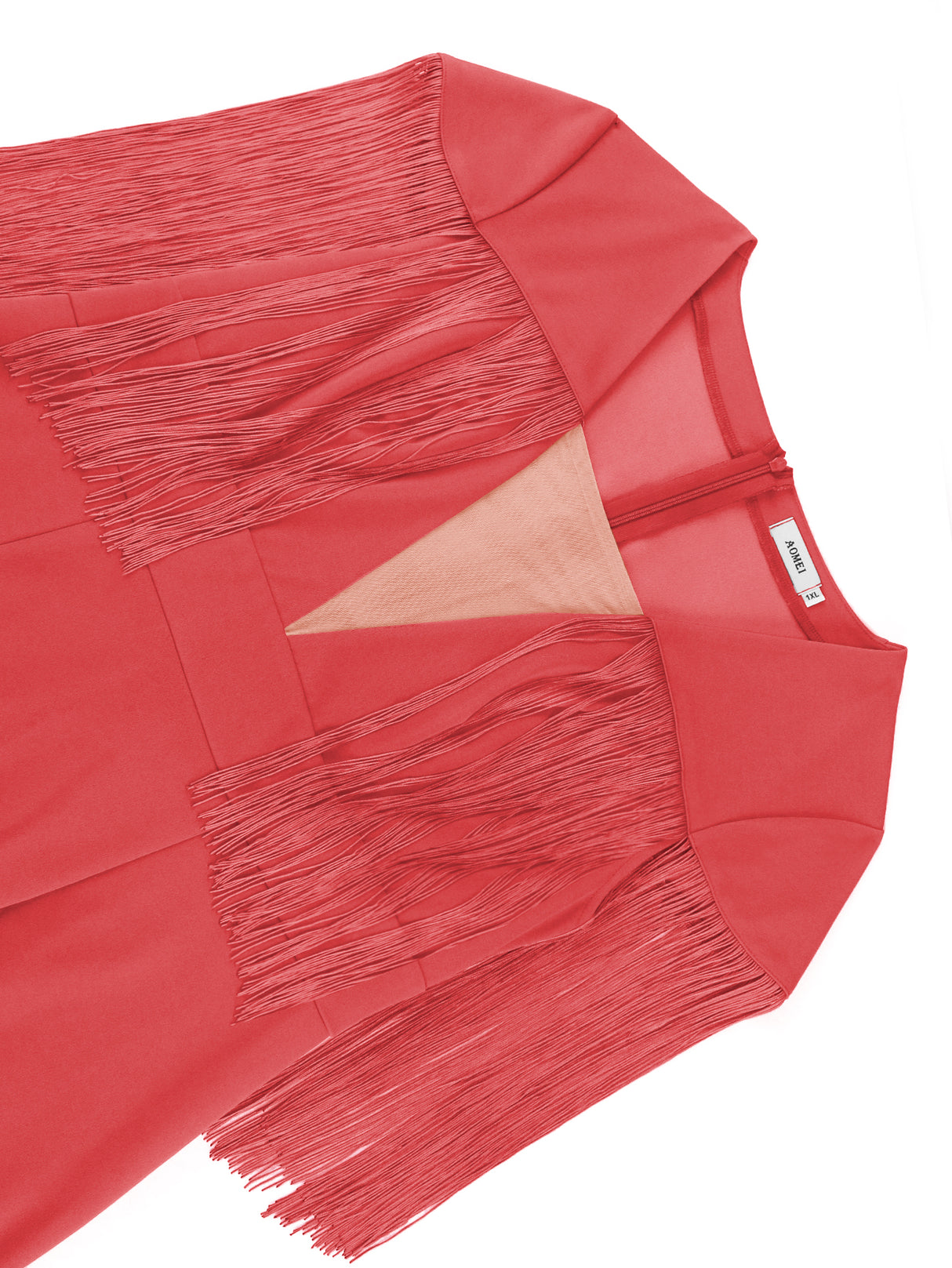 Red Tassel Party Dresses Women Tulle V Neck Short Fringe Sleeve Slim