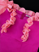 AOMEI Puff Sleeve Bare Shoulder Fuchsia Dress Maxi