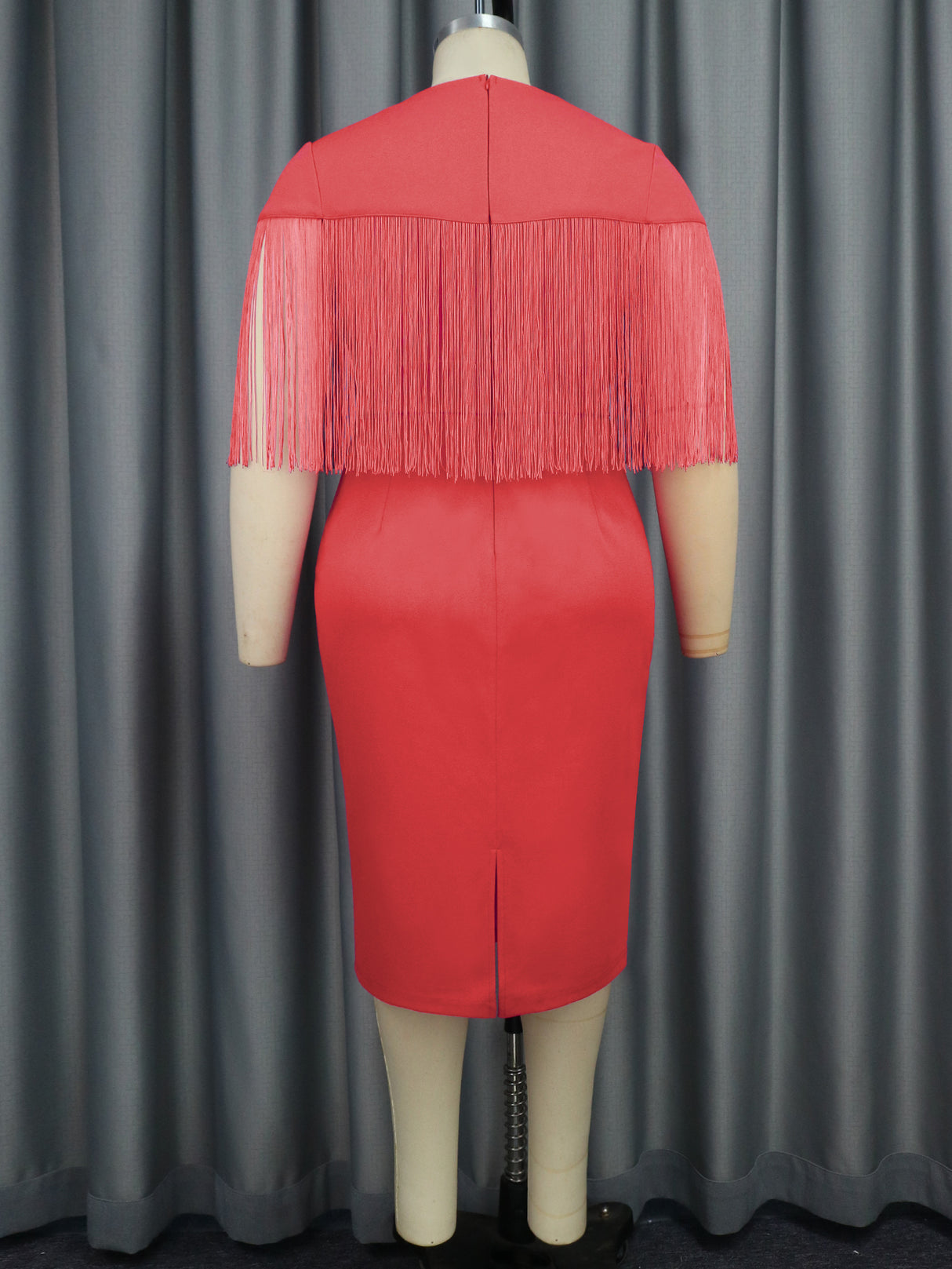 Red Tassel Party Dresses Women Tulle V Neck Short Fringe Sleeve Slim