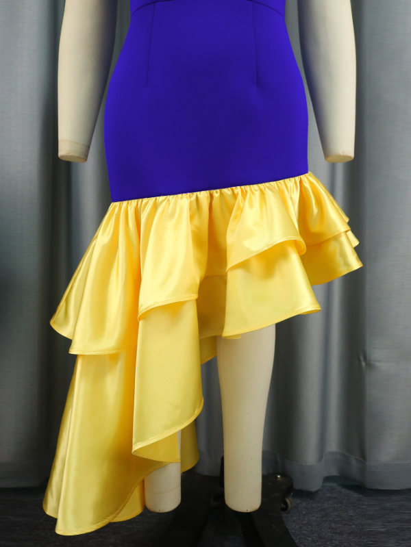 AOMEI Strapless Beading Irregular Fishtail Dress Maxi