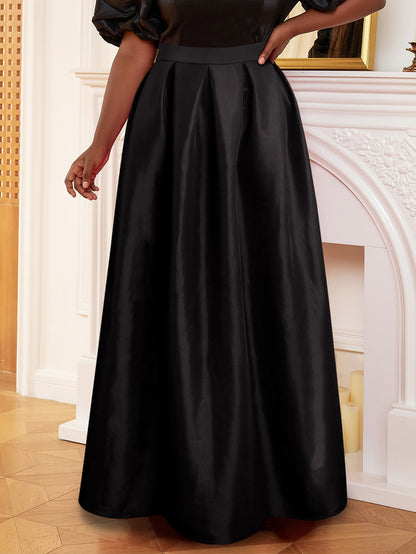 AOMEI Plus Size Solid Black Ball Gown Long Skirt Woman