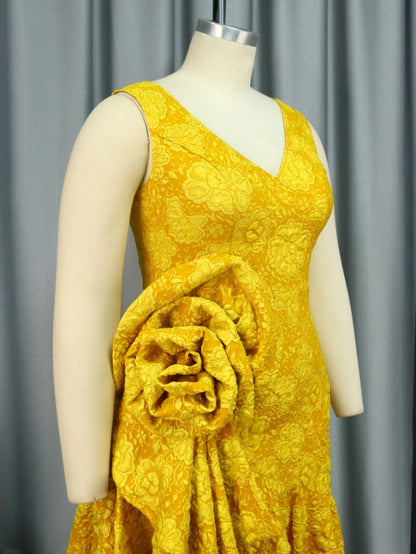 AOMEI Plus Size Sleeveless Flower Ruffle Dress Mini