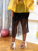 AOMEI Sequins Velvet Tassel Skirt for Women