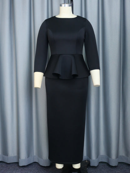 AOMEI Plus Size 3/4 Sleeve Peplum Dresses Maxi