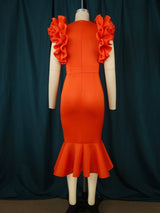 AOMEI Orange Ruffle Flower Mermaid Dresses Midi