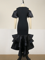 AOMEI Puff Sleeve Hollow Out Black Mermaid Party Dresses
