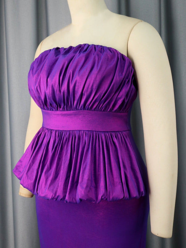 AOMEI Shiny Women Off Shoulder Purple Long Evening Dress