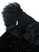 AOMEI Mesh Ruffle Strapless Sequin Velvet Dress Midi
