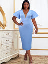 Sexy V Neck Dress for Women Elegant Big Size Blue Flower Sleeve Elegant Dresses Birthday