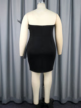 AOMEI Sexy Tube Top Ruffles Peplum Sequin Black Dress