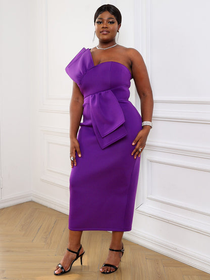 AOMEI Sexy One Shoulder Strappy Purple Maxi Dress