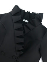Black V Neck Blouse Ruffles Long Sleeve High Waist Button Up Cocktail Event Party Sheath Peplum Tops for Women Winter Autumn