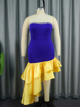 AOMEI Strapless Beading Irregular Fishtail Dress Maxi