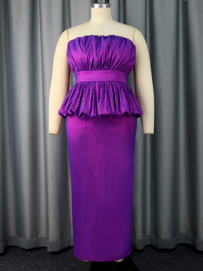 AOMEI Shiny Women Off Shoulder Purple Long Evening Dress