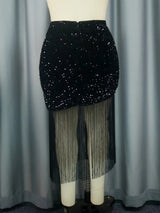 AOMEI Sequins Velvet Tassel Skirt for Women
