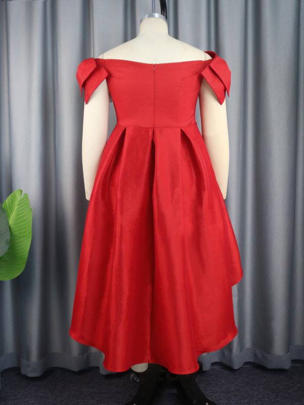 AOMEI Plus Size Red A-Line Bow Off Shoulder Dress