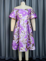 AOMEI Off Shoulder Embroidery Jacquard Dress Midi