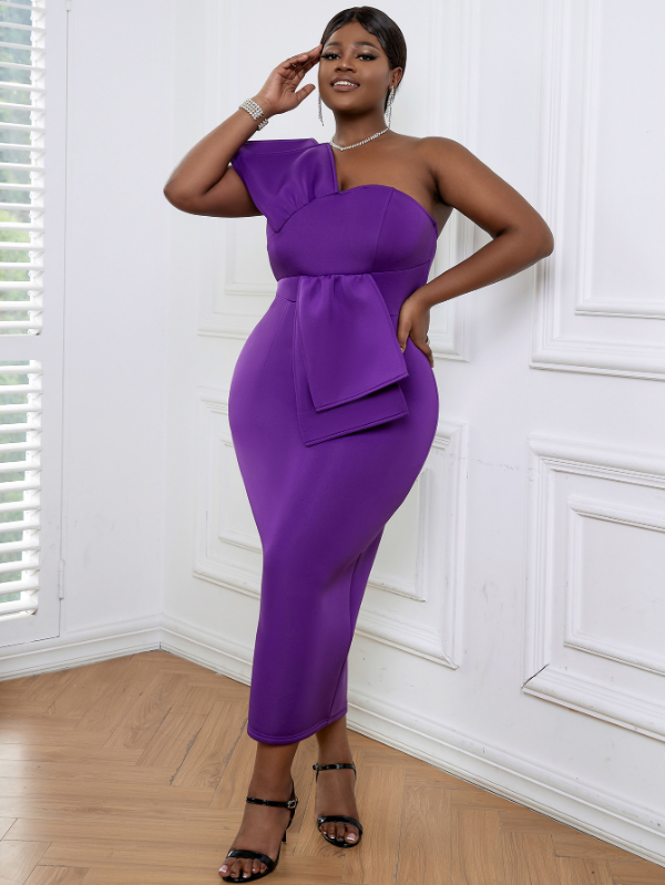 AOMEI Sexy One Shoulder Strappy Purple Maxi Dress