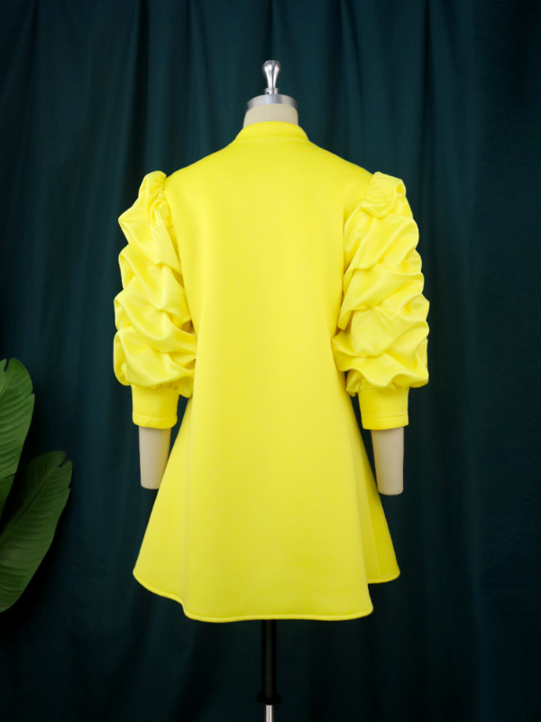 AOMEI Women Loose Yellow Ruffle Mini Dress
