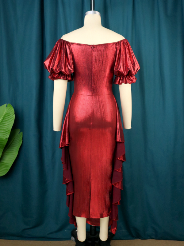AOMEI  Long Folds Shiny Wedding Party Dress Maxi