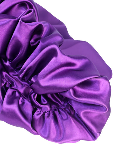 AOMEI Purple Strapless Shiny Ruffle Blouses