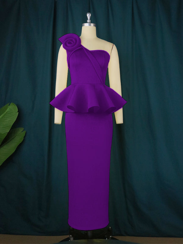 AOMEI Sexy One Shoulder 3D Flower Maxi Dress