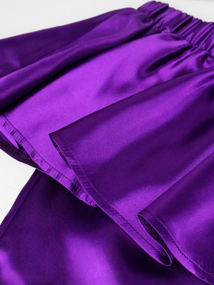 Purple Ruffles Slash Neck Off Shoulder Tops For Ladies
