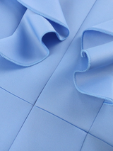 Women Blue Tulle Sleeve Ruffles Bodycon Dress