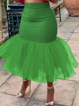 AOMEI Women Mesh Patchwork Slim Party Skirt