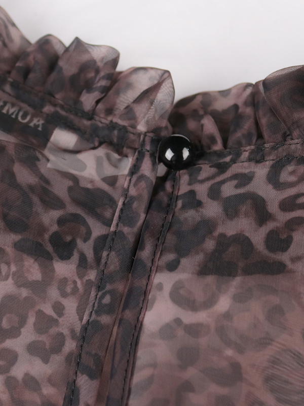AOMEI See Through Leopard Shirt Blouses Two Pieces Sets