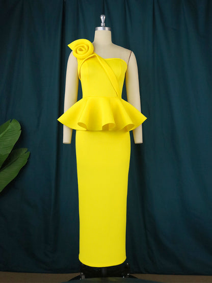 AOMEI Sexy One Shoulder 3D Flower Maxi Dress