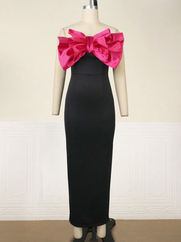 AOMEI Strapless Big Bow Maxi Party Dress