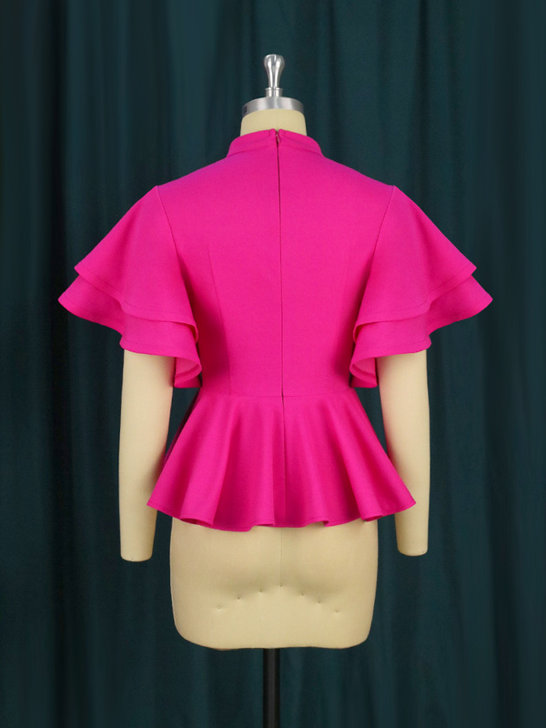 Butterfly Sleeves Stand Neck Peplum Blouses Office Ladies