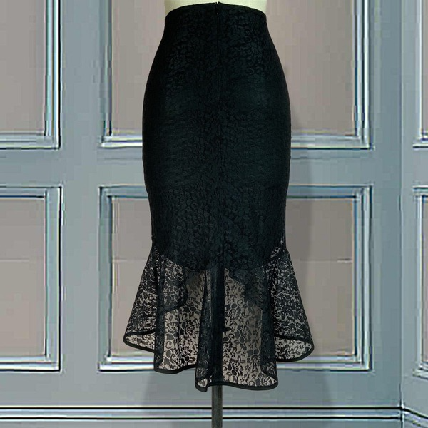 Black Irregular Mermaid Lace Skirt For Ladies