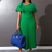 green plus size pleated dress