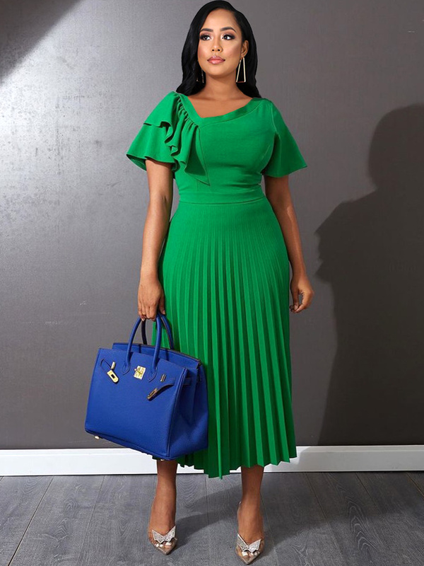 green plus size pleated dress