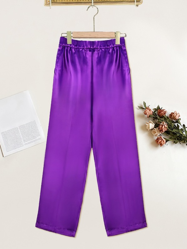 Women Purple Shiny Office Ankle Length Pencil Pants