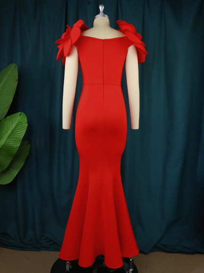Women Long Mermaid Red Christmas Dress