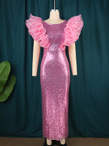 Women Pink Sequin Long Bodycon Dress