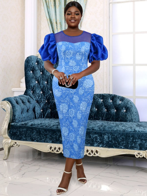 AOMEI Plus Size Elegant Vintage Embossed Maxi Dress