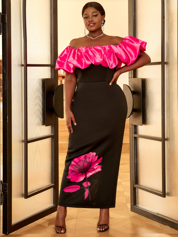AOMEI Plus Size Floral Maxi Bithday Party Dress for Women