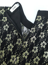 AOMEI Short Ruffle Sleeve Floral Lace Pleated Dress Midi