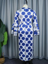 AOMEI Plus Size Printed  Long Flare Sleeve Dresses Maxi