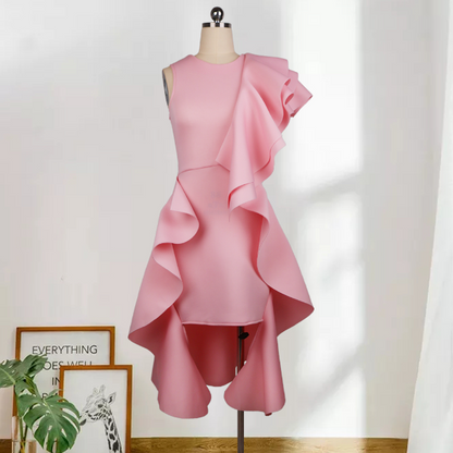 Aomei Plus Size Rose Ruffle Women Party Dress Mini