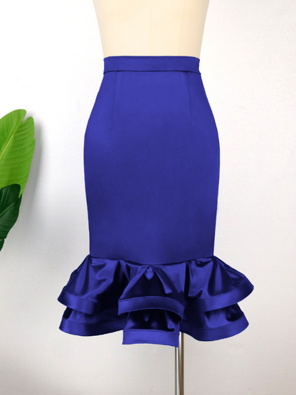Women's Blue Ruffles Bodycon Party Skirts