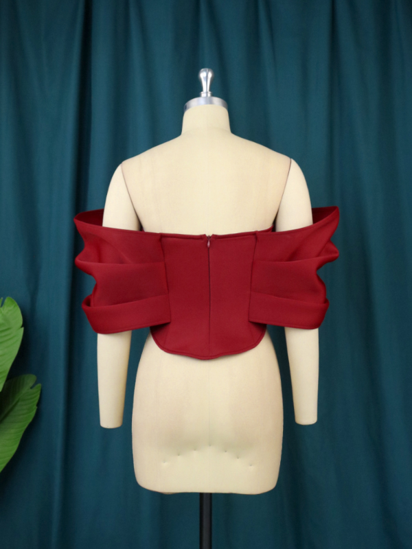 Women Off Shoulder Red Big Bowtie Backless Shirts Blouse