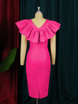 Pink Ruffle with Bow Bodycon Party Dress For Women