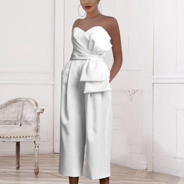 Bare Shoulder Sleeveless Bow UP Party Jumpsuit Women's